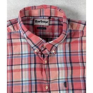 Barbour Bram Shirt Mens XXL Tailored Fit Red Plaid Cotton Button Down